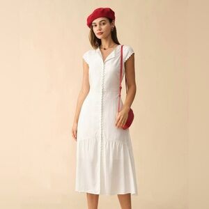 RIHOAS Solid Color Lapel Midi Dress - Size M